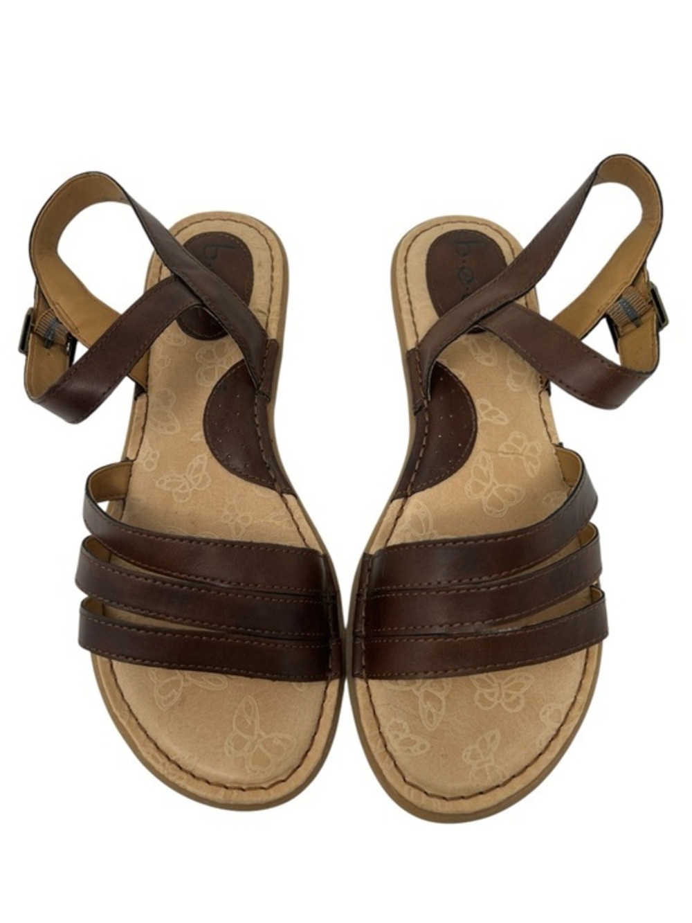 boc Brown Multi-Strap Leather Sandals with Ankle Buckle